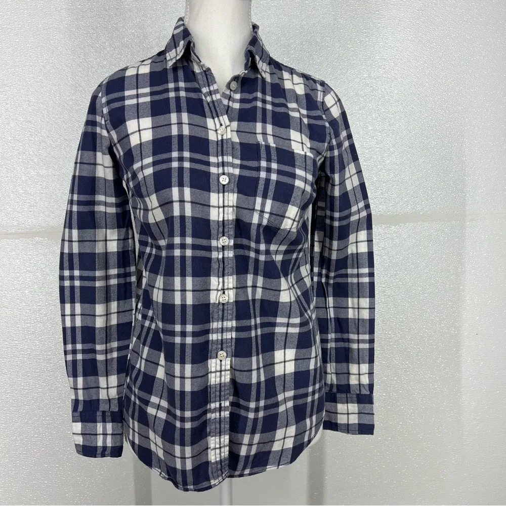 J.Crew‎ Mercantile Women's Blue Plaid Button Down Flannel  Shirt Size XXS